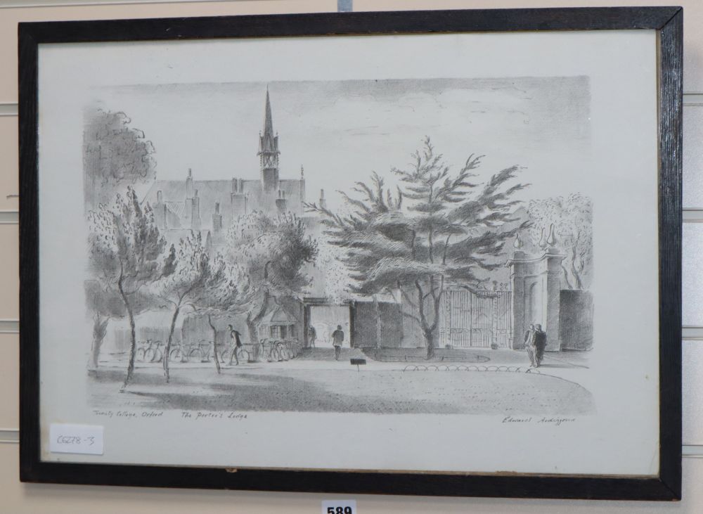 Edward Ardizzone (1900-1979), lithograph, Trinity college, Oxford - The Porters Lodge, overall 37.5 x 55cm